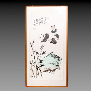 Fan Zeng 范曾 (1938): 'Panda and Boy', ink and colour on paper — photo 1