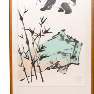 Fan Zeng 范曾 (1938): 'Panda and Boy', ink and colour on paper — photo 4