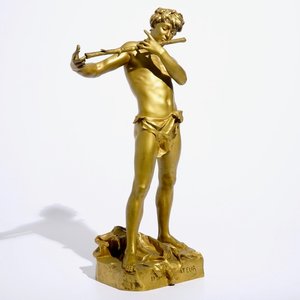 Felix Charpentier (Frankrijk, 1858-1924): “L’improvisateur", een goudkleurig gelakt bronzen beeld — foto 1