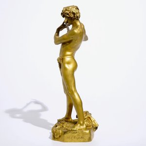 Felix Charpentier (Frankrijk, 1858-1924): “L’improvisateur", een goudkleurig gelakt bronzen beeld — foto 3