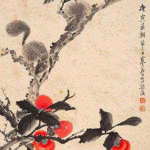 Feng Chaoran 馮超然 (1882-1954) and Jiang Hanting 江寒汀 (1904-1963): 'Peony' and 'Two squirrels on the persimmon tree', ink and colour on paper — foto 3