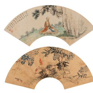 Feng Chaoran 馮超然 (1882-1954) and Wang Xuetao 王雪濤 (1903-1982): 'Two fans', ink and colour on paper — photo 1