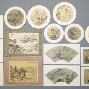 Fifteen various Chinese drawings for fans and illustrations, 20th C. — photo 1