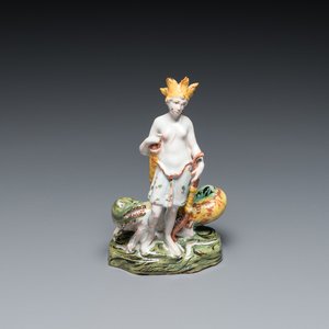 Figure allégorique représentant l'Amérique en faïence polychrome de Bruxelles, probablement Mombaers, fin du 18ème — photo 1