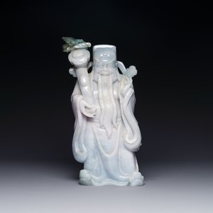 Figure de 'Lu Xing' en jade blanc et céladon, Chine, 20ème — photo 1