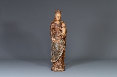 Figure de Vierge à l'Enfant en chêne sculpté polychrome, France, 2ère moitié du 16ème