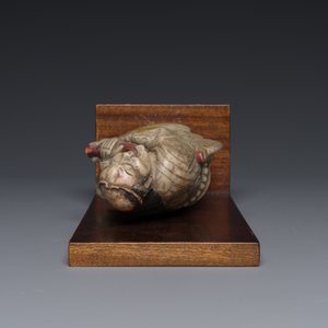 Figure polychrome en pierre stéatite sur socle en bois, Chine, 18ème — photo 4