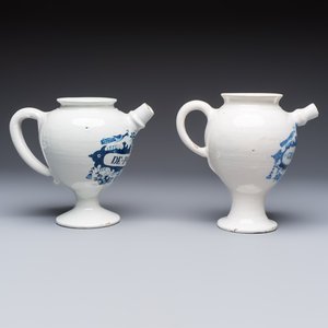 Five blue and white Dutch Delft and Brussels faience drug jars, 18th C. — photo 4
