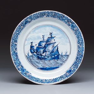 Five blue and white Dutch Delft plates — photo 4