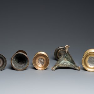 Five brass and bronze candlesticks, 16th C. and later — photo 8