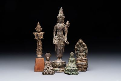 Five bronze figures of deities, Southeast Asia, 19th C. and earlier