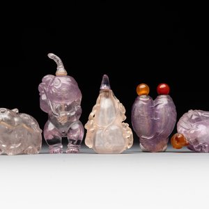Five Chinese amethyst animal-form snuff bottles, 19/20th C. — photo 1