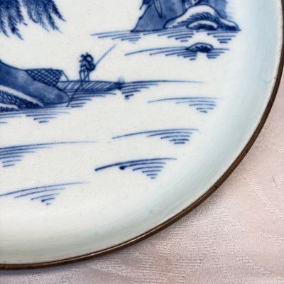 Five Chinese blue and white 'Bleu de Hue' 'Riverscape' plates — photo 8