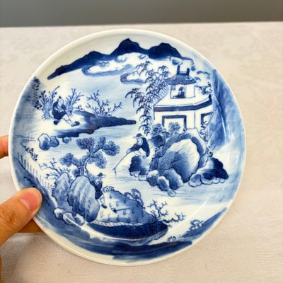 Five Chinese blue and white 'Bleu de Hue' 'Riverscape' plates — photo 22