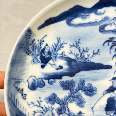 Five Chinese blue and white 'Bleu de Hue' 'Riverscape' plates — photo 23