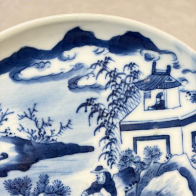 Five Chinese blue and white 'Bleu de Hue' 'Riverscape' plates — photo 24