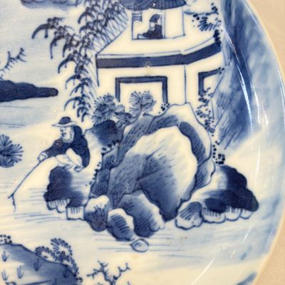 Five Chinese blue and white 'Bleu de Hue' 'Riverscape' plates — photo 25