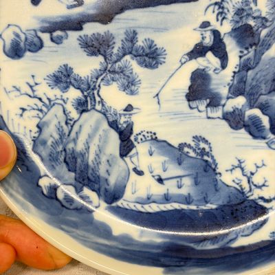 Five Chinese blue and white 'Bleu de Hue' 'Riverscape' plates — photo 26