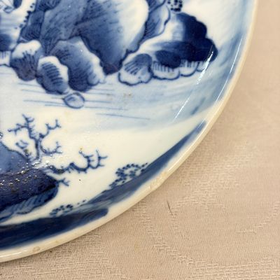 Five Chinese blue and white 'Bleu de Hue' 'Riverscape' plates — photo 27