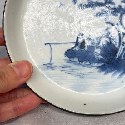 Five Chinese blue and white 'Bleu de Hue' 'Riverscape' plates — photo 36