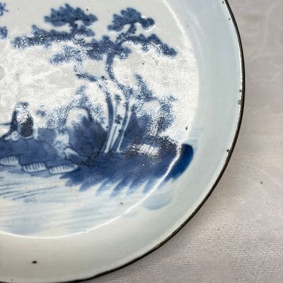 Five Chinese blue and white 'Bleu de Hue' 'Riverscape' plates — photo 37