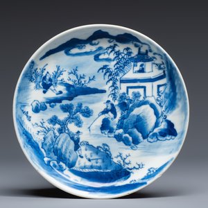 Five Chinese blue and white 'Bleu de Hue' 'Riverscape' plates — photo 6