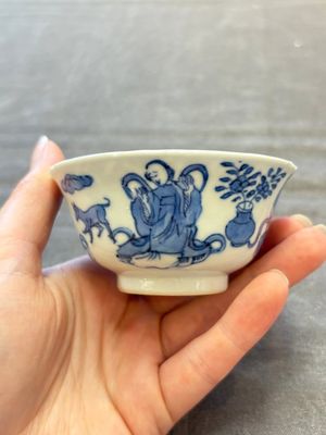 Five Chinese blue and white cups and saucers, Kangxi mark, 19th C. — 照片 26