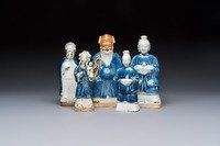 Five Chinese blue and white figures, Qianlong/Jiaqing