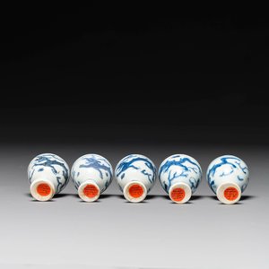 Five Chinese blue and white 'Hatcher cargo' stem cups with dragons, Transitional period — photo 5