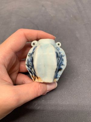 Five Chinese blue and white jarlets and three russet-splashed Longquan celadon jarlets, Yuan/Ming — photo 14