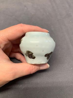 Five Chinese blue and white jarlets and three russet-splashed Longquan celadon jarlets, Yuan/Ming — photo 20