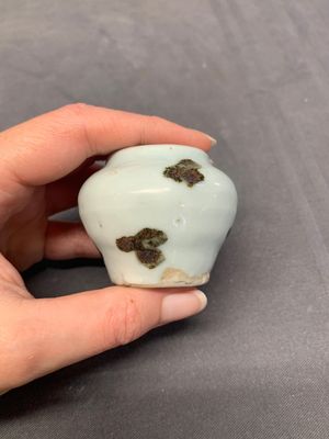 Five Chinese blue and white jarlets and three russet-splashed Longquan celadon jarlets, Yuan/Ming — photo 21