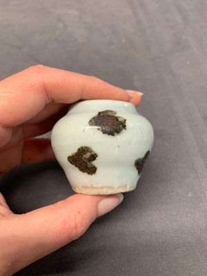 Five Chinese blue and white jarlets and three russet-splashed Longquan celadon jarlets, Yuan/Ming — photo 23