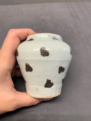 Five Chinese blue and white jarlets and three russet-splashed Longquan celadon jarlets, Yuan/Ming — photo 32