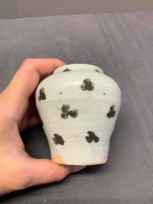 Five Chinese blue and white jarlets and three russet-splashed Longquan celadon jarlets, Yuan/Ming — photo 34