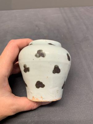 Five Chinese blue and white jarlets and three russet-splashed Longquan celadon jarlets, Yuan/Ming — photo 35
