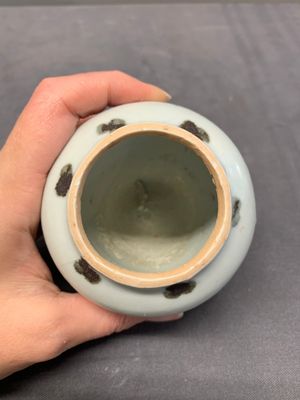 Five Chinese blue and white jarlets and three russet-splashed Longquan celadon jarlets, Yuan/Ming — photo 36
