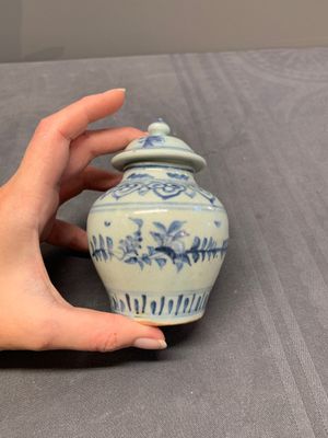 Five Chinese blue and white jarlets and three russet-splashed Longquan celadon jarlets, Yuan/Ming — photo 46