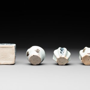 Five Chinese blue and white jarlets and three russet-splashed Longquan celadon jarlets, Yuan/Ming — photo 9