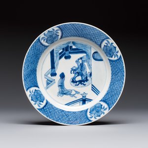 Five Chinese blue and white plates with narrative design, Chenghua mark, 19th C. — photo 1