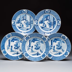 Five Chinese blue and white plates with narrative design, Chenghua mark, 19th C. — photo 2