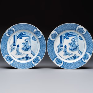 Five Chinese blue and white plates with narrative design, Chenghua mark, 19th C. — photo 4