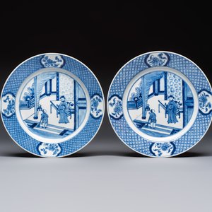 Five Chinese blue and white plates with narrative design, Chenghua mark, 19th C. — photo 6