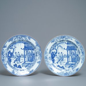 Five Chinese blue and white 'Romance of the Western Chamber' dishes, Kangxi/Yongzheng — photo 4