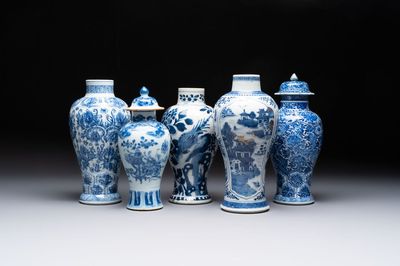Five Chinese blue and white vases, Kangxi/Qianlong