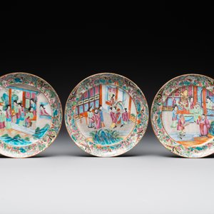 Five Chinese Canton famille rose plates with narrative design, 19th C. — photo 2