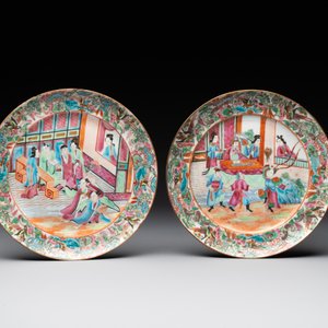 Five Chinese Canton famille rose plates with narrative design, 19th C. — photo 4