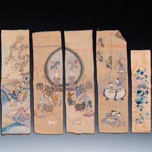 Five Chinese embroidered silk panels, 19th C. — photo 2
