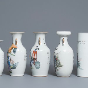 Five Chinese famille rose and qianjiang cai vases, 19/20th C. — 照片 4