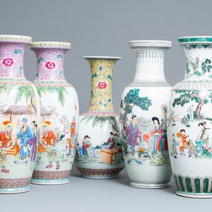 Five Chinese famille rose and verte vases, Republic — photo 1